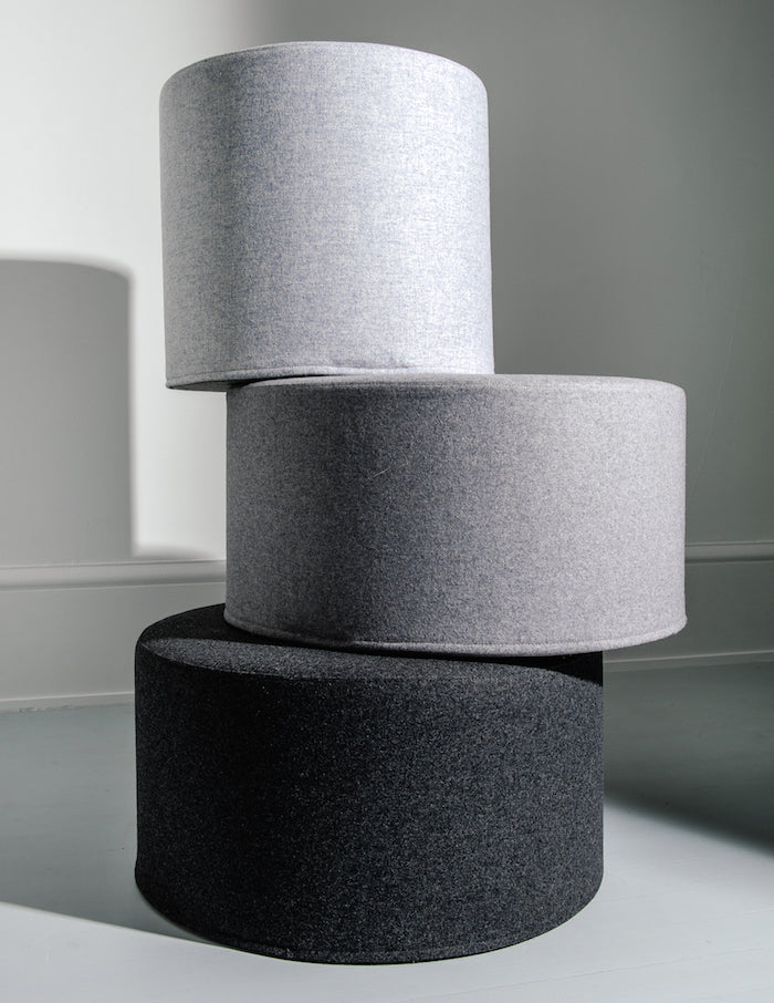 DRUMS, pouf high 45 x 40 cm, Light Grey Felt 620