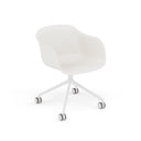 Fiber Arm Chair, Swivel Base With Casters and Gas Lift, Natural White Seat, White Base and White Castors